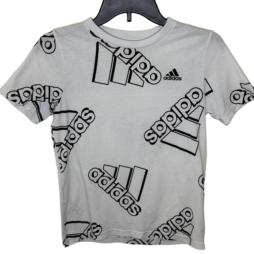 ADIDAS YOUTH CREW NECK WHITE AND BLACK SHORT SLEEVE T-SHIRT SIZE M 10-12